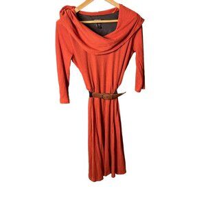 Signature by Robbie Bee Dark Orange Cowl Neck Ribbed Long Midi Dress Sz L